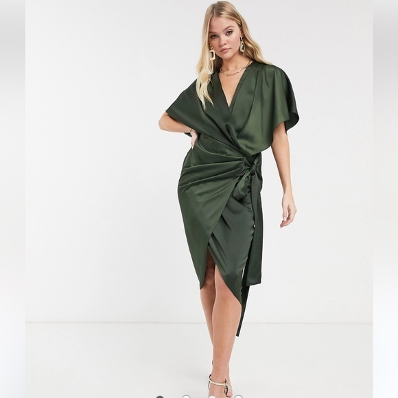 ASOS DESIGN wrap kimono midi dress with tie waist NWOT size 6